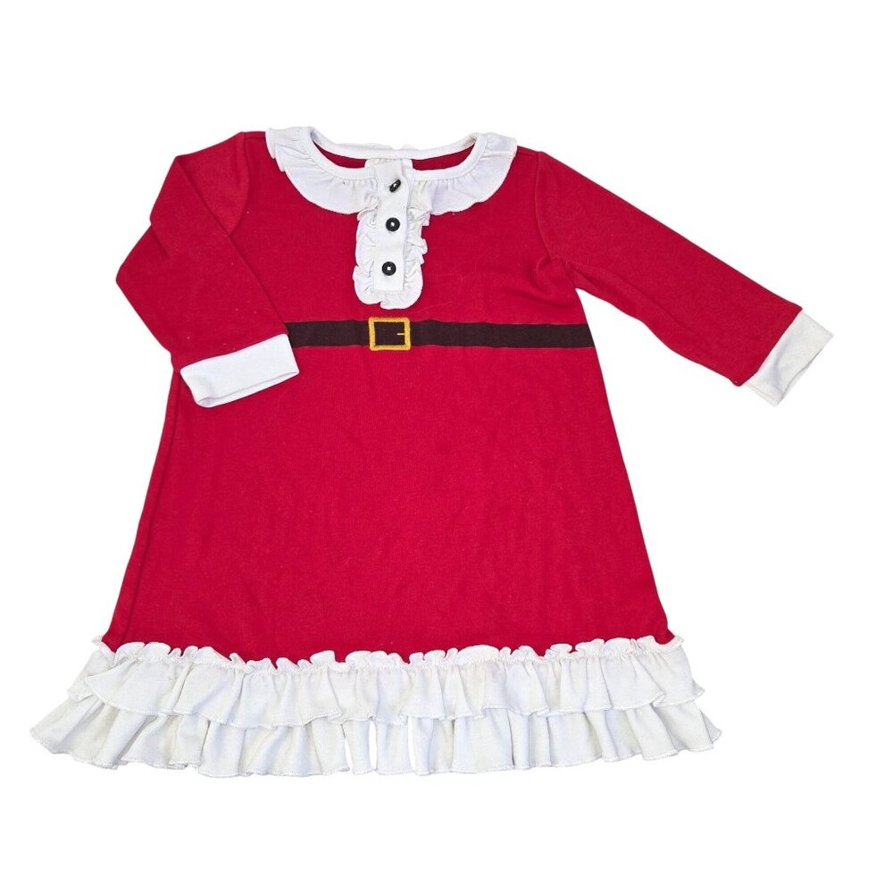 Hanna Andersson 3T Santa Dress Size 90 Red  Christmas Dress Ruffle Trim & Button